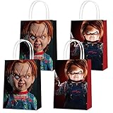 16 Pcs Chucky Party Paper Gift Bags - 2 Styles With Handles for Decorations, Horror Movie Goody Candy Bags for Halloween Kids Birthday Supplies Favors