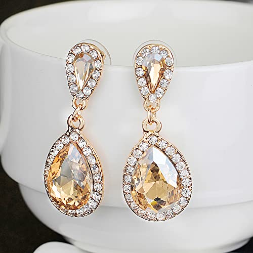 JWICOS Champagne Women Pear Shape Crystal Teardrop Earrings for Brides and Bridesmaids Wedding Trendy Unique Vintage Earrings for Prom or Party2
