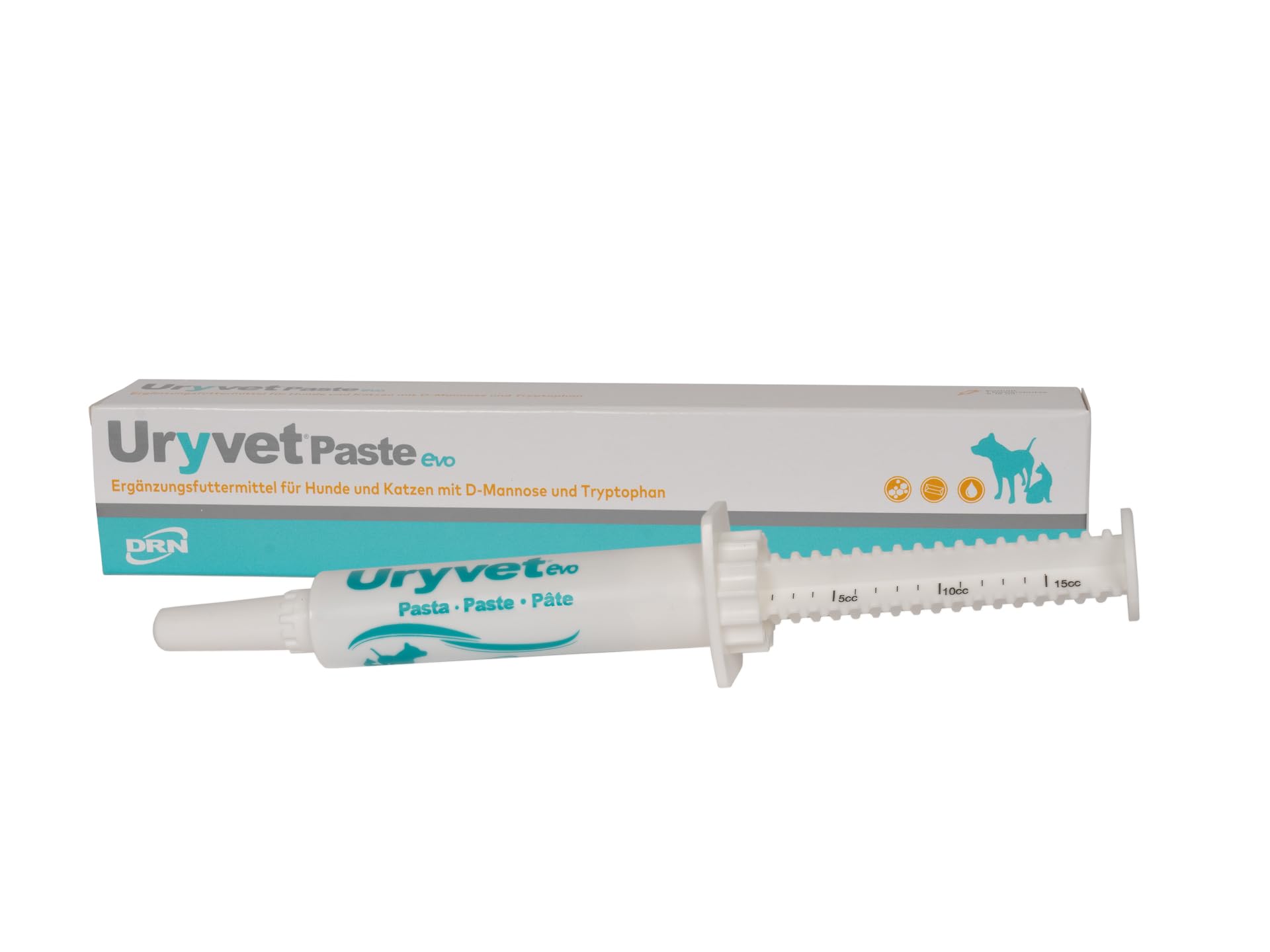 DRN Uryvet Pasta evo | Confezione doppia | 2 x 15 ml | Mangime complementare per cani e gatti | Per sostenere la salute del tratto urinario | Con D-mannosio e triptofano