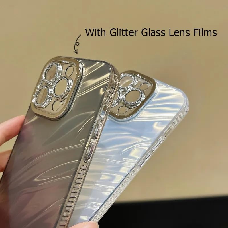 Image of COVERLY for iPhone 12 Pro Hot Diamond Ring Lens Film Camera Protection Phone Case, Luxury 3D Laser Cut Water Ripple Mirror Gradient Glitter Colorful Hard Mobile Cover for Apple iPhone 12 Pro (Gold)