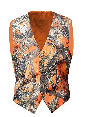 Camo Vests for Men Camouflage Formal Waistcoat Wedding Groom Casual Hunting (Orange, Boys 10)