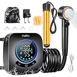 Thallike Portable Camping Shower, Pop Up Shower Privacy Tent Kit with LED Lights, Rechargeable Shower Pump with 6.6 Gallons Foldable Bucket Camp Bathroom for Adults Outdoor Hiking (Shower Pump)