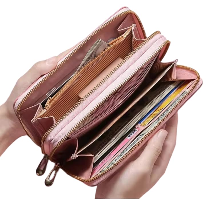 Women Fashion Design Leather Wallets Long Double-layer Zipper (black)4