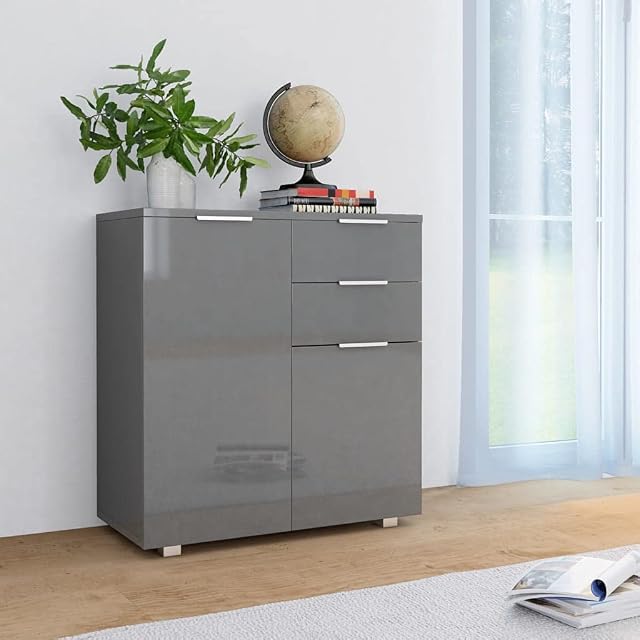 Sideboard High Gloss Grey 71x35x76 cm Chipboard +Material: Chipboard with a high gloss finish