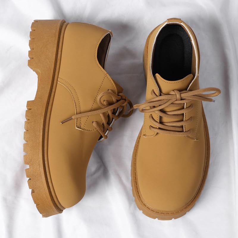 Big-Head Men's All-Season lace-up Casual Sports Shoes - Thick Cushioned PVC Soles, Low-top Round Toe Design Suitable for Business, Casual and Outdoor (Black and Brown), wear-Resistant and Anti-Slip3