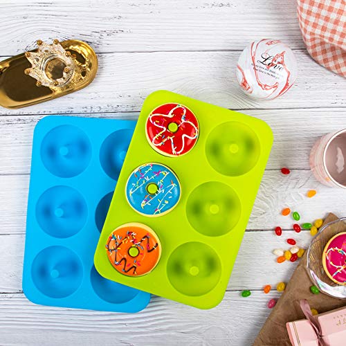 BAKHUK Donut Pan, Silicone Donut Mold, 2 Pcak Non-Stick Mold for 6 Full-Size Donuts, Bagels and More
