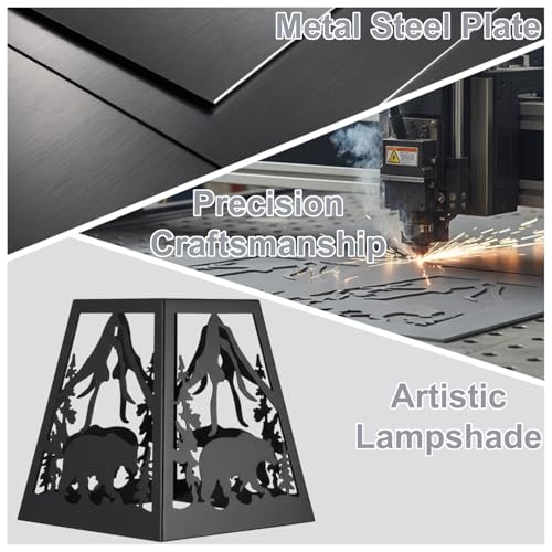 Image of Plug in Wall Light,Bear Metal Rustic Wall Sconces,Parchment Farmhouse Wall Sconces Set of Two,Black Industrial Wall Mounted Light,Wall Lamps for Bedroom,Living Room,Bedside,Indoor,Bathroom