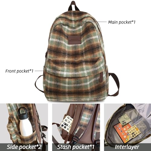 Teclado Backpack Plush Plaid Pattern 17.7 Inch Bookbags Lightweight Laptop Bag Travel Daypacks (Red)4