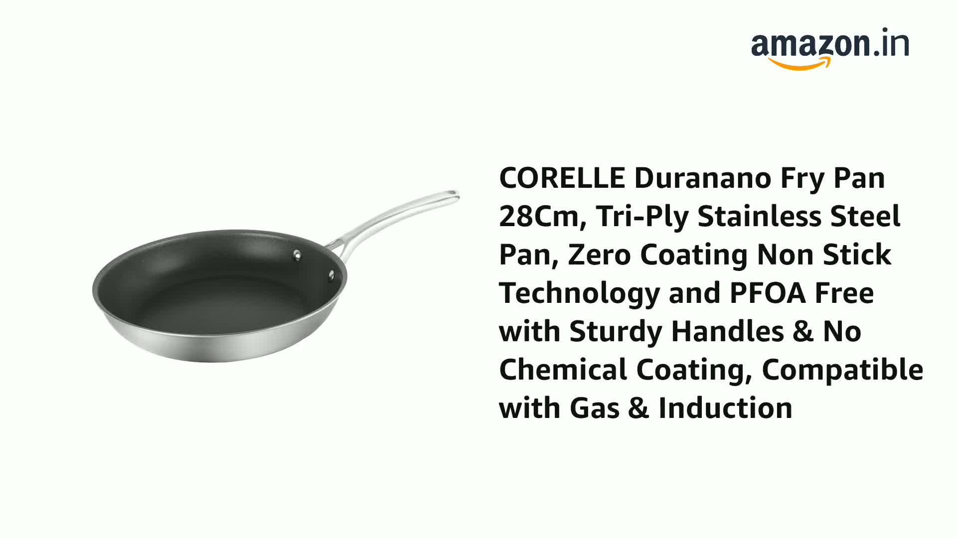 Buy CORELLE Duranano Fry Pan 28Cm, Tri-Ply Stainless Steel Pan