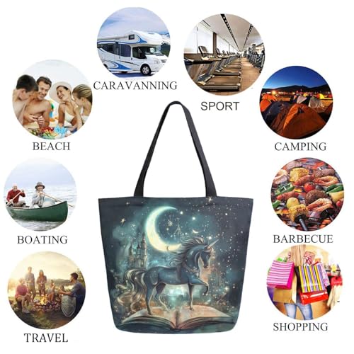 Fairy Tale Book Unicorn Castle Extra Large Canvas Gym Shoulder Tote,Durable Reusable Daily Top Handle Bag for Mens Womens Yoga Weekender Picnic Beach Travel Market Shopping2