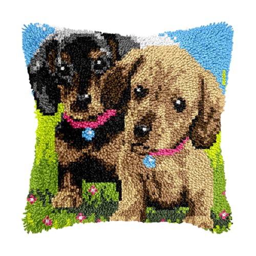 Image of bositigo Dog Latch Hook Pillow Kit for Adults & Kids, DIY Pre-Printed Canvas Craft, 17x72 Inch Decorative Cover for Sofa Cushions, Bedroom Decor (Dog Pattern 56)