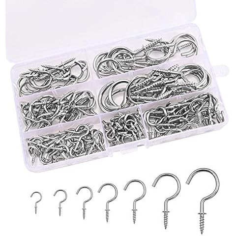JOLIGAEA 120 Pieces Eye Screw Hooks, Nickel Plated Metal Screw-in Hook, Screw-in Eye Hooks for DIY Crafts Hanging Ornament Items, Eye Screw Bolts with Storage Box, 7 Sizes Cover