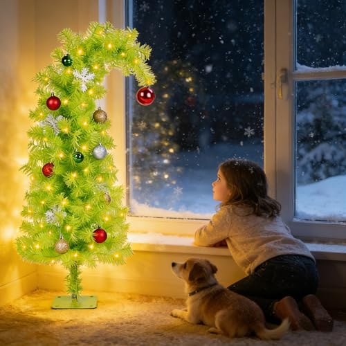 NEXSTRON 3Ft Whimsical Christmas Tree with 17 Christmas Ornament