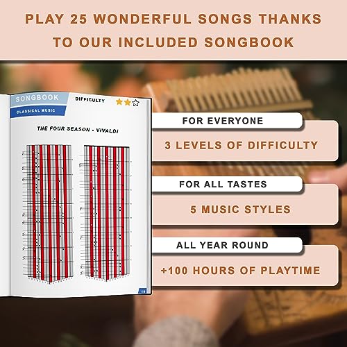 Orora Kalimba 17 Keys Thumb Piano - Songbook included with 25 Songs - Varnished Wood Musical Instrument - Finger Piano with Protection Case, Stand, Accessories - Unique Gift - Image 4