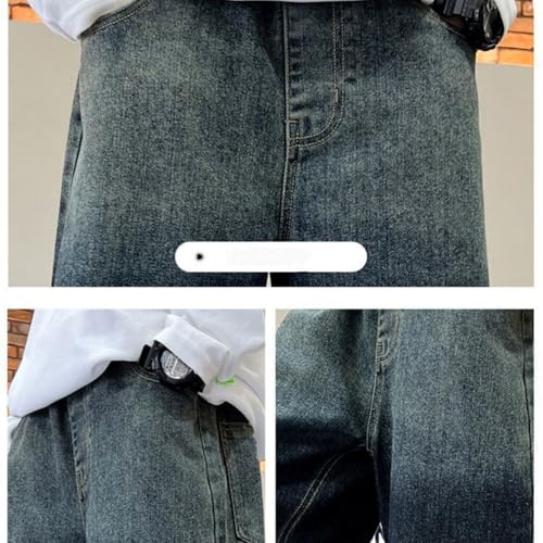 Boys Baggy Jeans Elastic High Waist Straight Leg Washed Denim Pants Summer Loose Elastic Waist Trousers with Pockets3