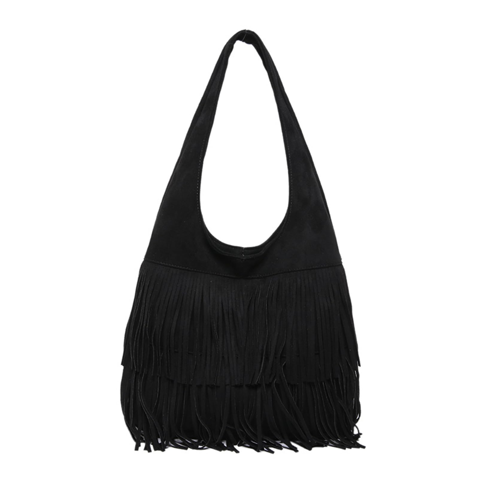 CORIOS Sac à Main en Daim pour Femme Vintage Sacs Hobo à Franges Sacs Portés Épaule à Glands Western Hippie Sacs Cabas Grande Sac Hobo Rétro Élégant Travail Voyage Achats Sac Fourre Tout Noir