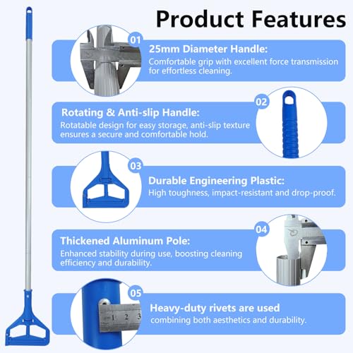 Image of 60 Inch Industrial Mop Handle Commercial mop Handle Heavy Duty Industrial mop Bucket mop Handles Heavy Duty Commercial mop Head Replacement and Handles mop Stick Replacement Mop Stick
