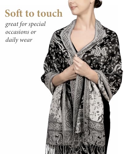 Achillea Reversible Paisley Pashmina Rave Scarf – Exotic Indian Shawls and Wraps for Evening Dresses, Festivals, All Seasons2