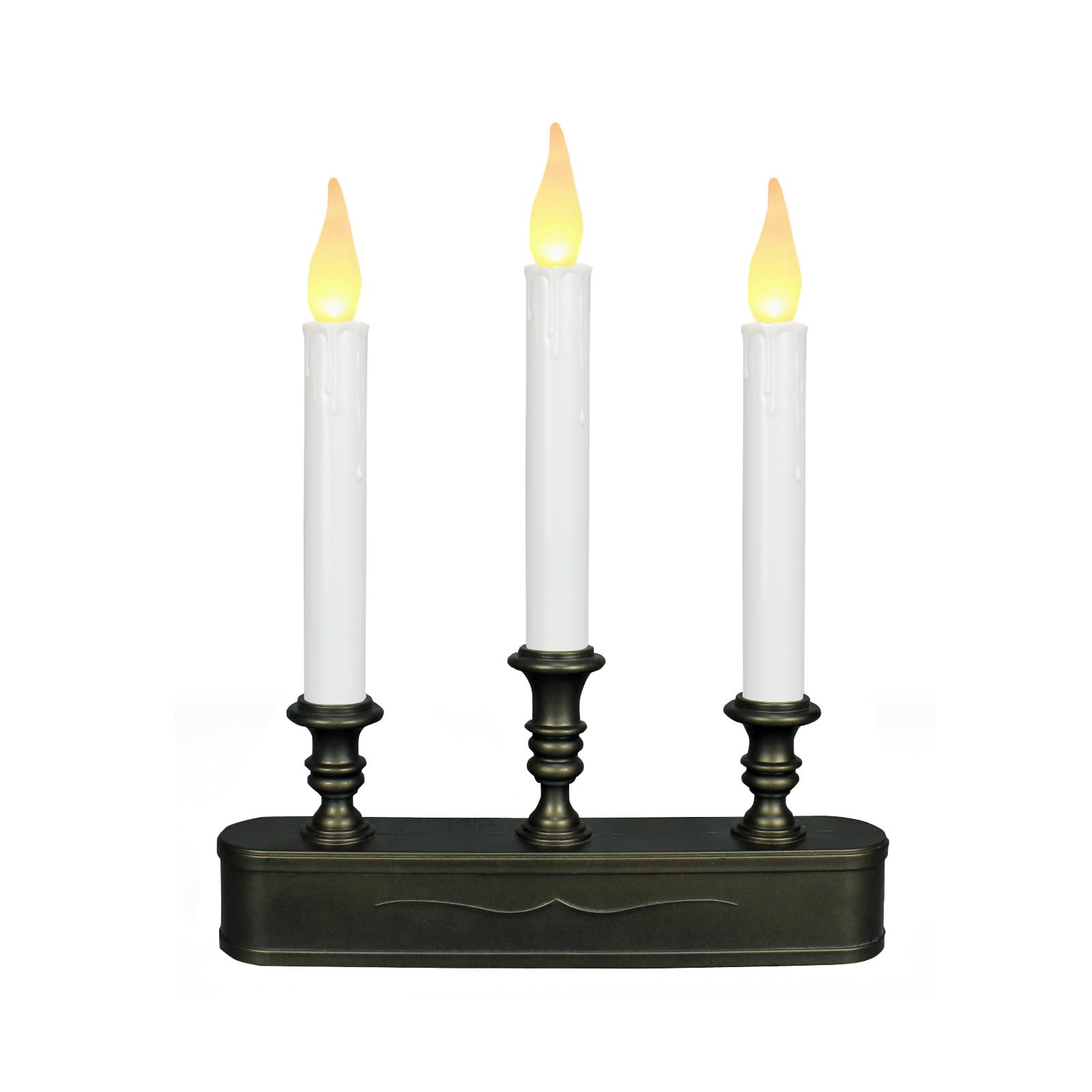 Window Candles Battery Operated with Timer 8 Hours on and 16 Hours Off Led Warm White with Flicker Flame (3 Led-Antique Bronze)