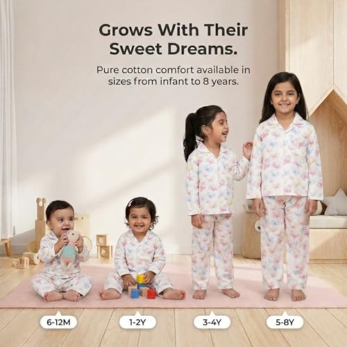 Image of The Mom Store Kids Cotton Night Suit for Boys and Girls | Breathable Night Dress for Kids Boys and Girls | Printed Nightsuit Pajama Set | Comfortable All-Season Sleepwear for Daily Use | Combo Set