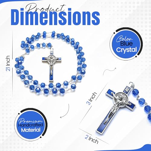 SANCTUM VERITAS Catholic Rosary Necklace | Large Bead Italian Rosary, Christian Prayer Beads for Car Mirror Decor, First Communion Religious Gift for Men and Women, Catholic Keepsake(Blue Crystal) by SANCTUM VERITAS - Image 2