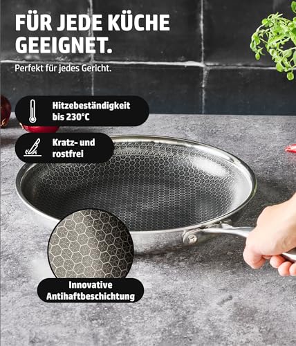 HENSSLERS HENSSLERS® Pfanne 28 cm [ALLE HERDARTEN] - Bratpfanne zum Kochen & Braten - Antihaft Wabenpfanne - Induktion geeignet - Pfanne Wabenstruktur 28cm - Induktionspfanne - Schnitt- & Kratzfest - Zusatzansicht 4 | Pfannen