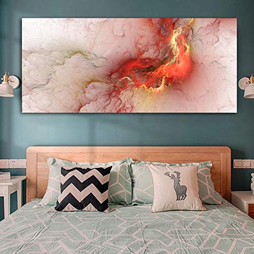 ZMFBHFBH Cartel nórdico Pintura al óleo de paisaje naranja Pintura de arte de pared abstracta roja Cuadro de lienzo Arte de pared Sala de estar Hogar 70x140cm (28x55in) Con marco