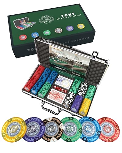 Bullets Playing Cards, Caja de póquer de diseño Tony Juego de póquer de Lujo con 300 fichas de Arcilla, guía de póquer, botón para repartir y Balas Cartas de póquer de plástico