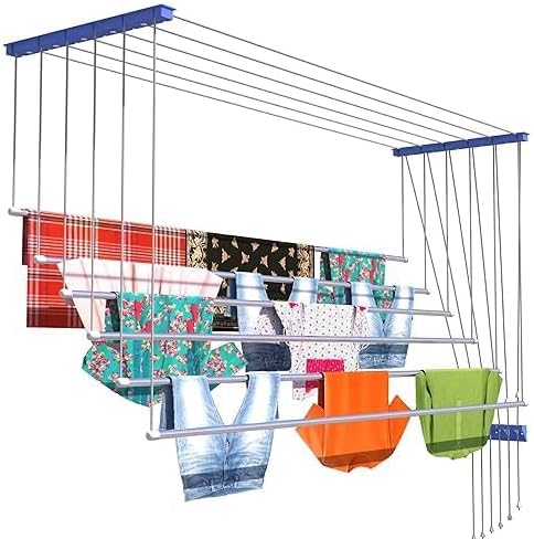 Skywave Luxury Premium Rust Proof Stainless Steel Ceiling Clothes Dryer Hanger with UV Protected Nylon Ropes Individual dropdown, Clothes Drying Rack for Balcony (4 FEET)