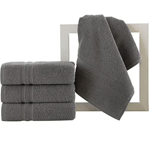 Hammam Linen Cool Grey 4-Pack Hand Towels - 16 X 29 Turkish Cotton Premium Quality Soft & Absorbent Small Bathroom Towels #TOP2