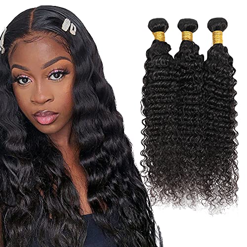 #1B Deep Wave Bundles Human Hair 24 26 28 Inch