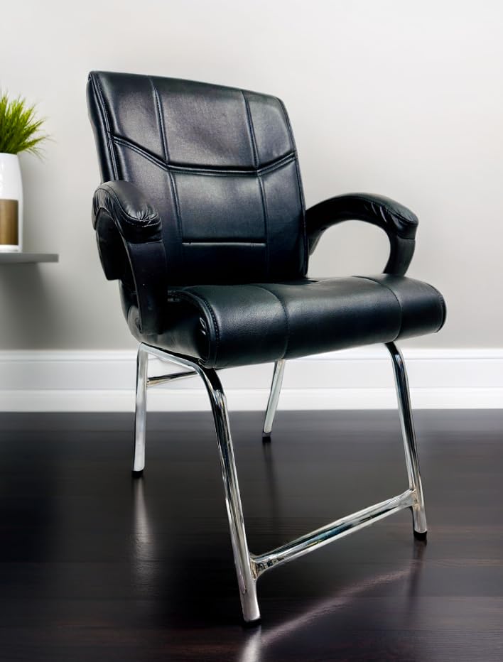 Image of Special Director Principal Office Visitor Study Chair with arm Rest and Cushioned seat Back, Chair Without Wheels, Holds Upto 125 kg (1, Black, H Frame)
