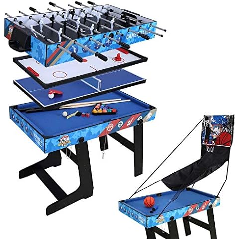 5 In 1 Muliti Sports Game Table, Folding Combo Table-Soccer Foosball Table, Pool Table, Air Hockey Table, Table Tennis Table,Basketball Great Gifts for Kids (Blue) Cover