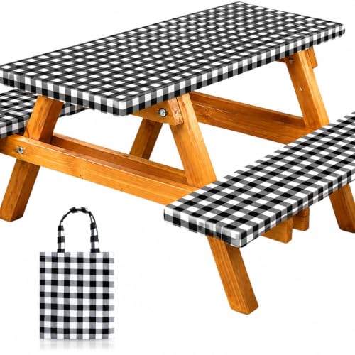 Vinyl Fitted Picnic Table Cover with Bench Covers...
