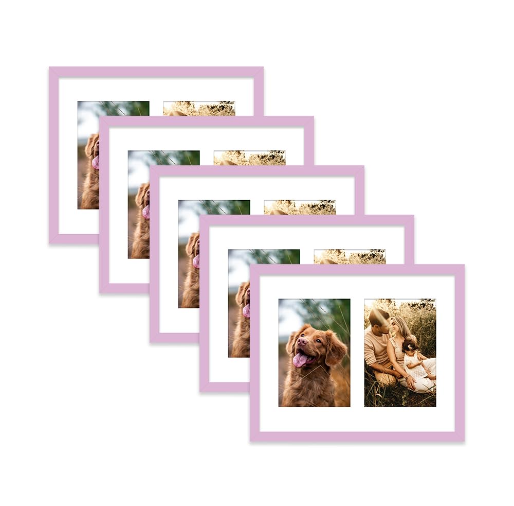 Lilac Multi Photo Frame - Holds 2 x 6x4 Pictures, Family Collage Picture Frame for Wall Display, 10x8 Frame size, Set of 5
