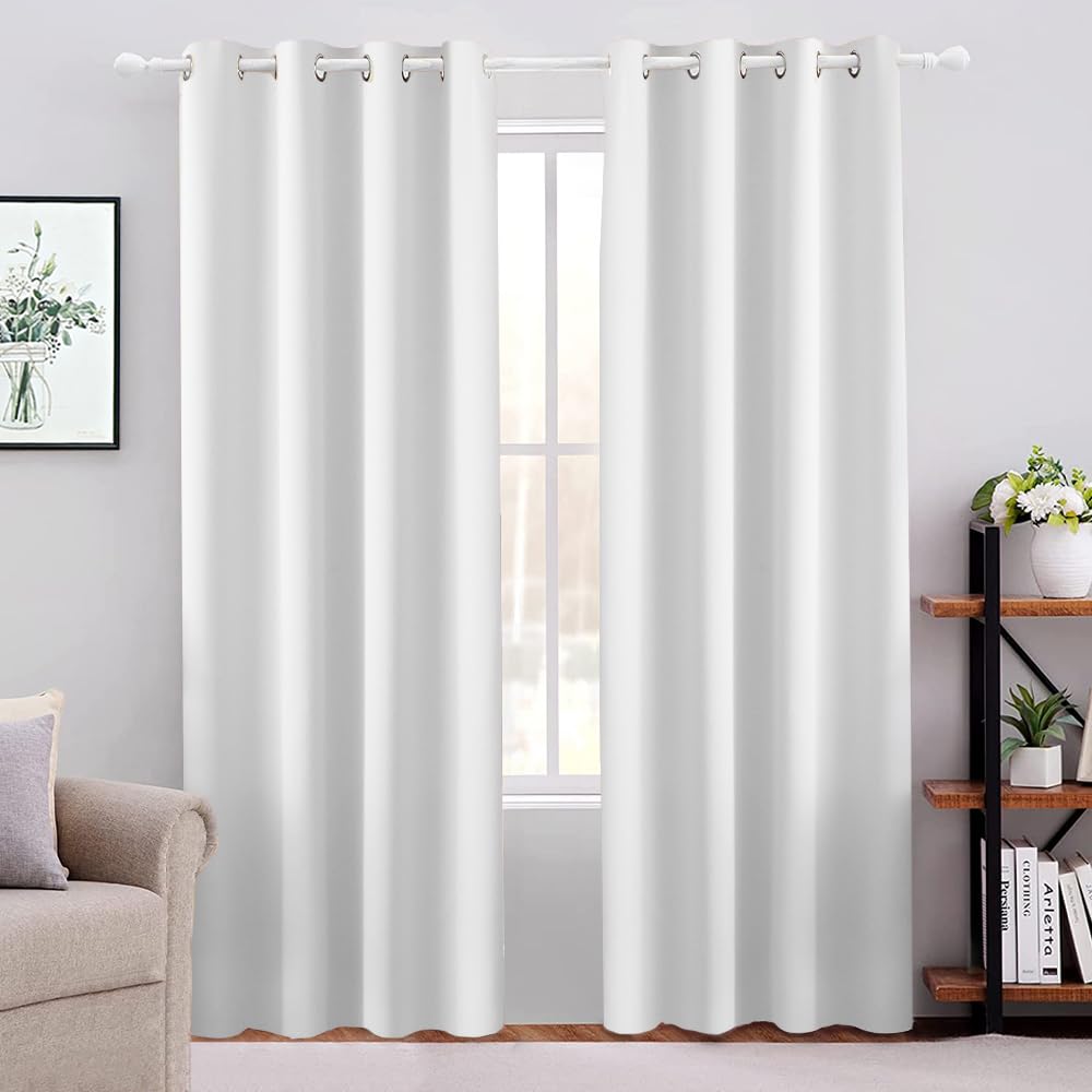 NANWEI Cortinas Blackout con Aislamiento Térmico para Estar/Recámara Ventana, con Ojales en la Parte Superior, 100% Poliéster Tela, 60% Blackout, Reducción Ruido, 2 Paneles, 132 x 213.3 cm, Blanco - 132An x 213.3Al cm (2 Paneles) - Blanco