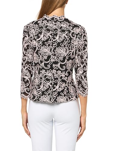 Image of Alex Evenings Women's Stretch Embroidered Formal Event Blouse With Center Front Scallop Detail and Illusion Sleeves