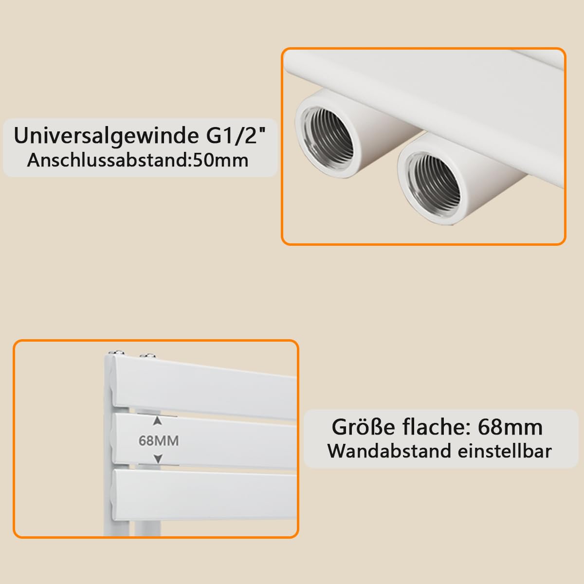 Radiador de baño, 845 x 450 mm, color blanco, toallero plano, conexión lateral, 389 W