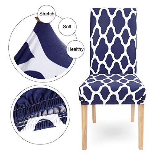 Searchi Dining Room Chair Covers Set Of 6, Navy Blue Stretch Kitchen Chair Slipcover Spandex Removable Washable Moroccan Geometric Parsons Chair Cover Protector For Dining Room, Hotel, Ceremony #TOP2