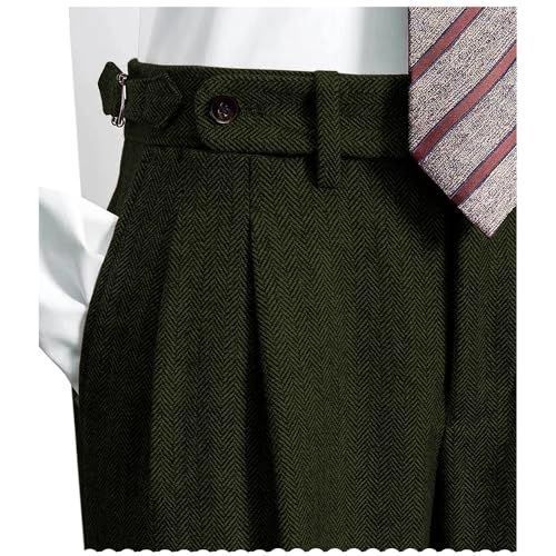 Men's Herringbone Tweed Pants Vintage Dress Trousers Regular Fit