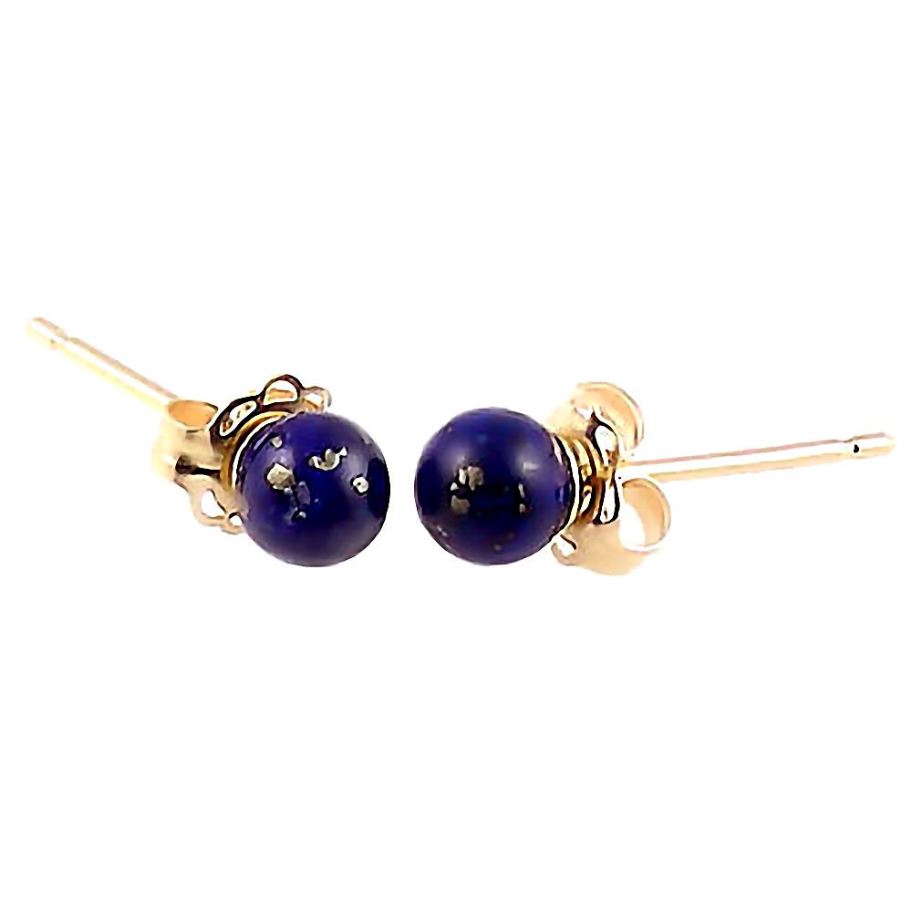 Trustmark 14K Yellow Gold 4mm Natural Lapis Lazuli Ball Stud Earrings