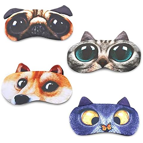 Cute Sleep Eye Mask - 4pc Soft Animal Cartoon Sleep Blindfolds with Adjustable Elastic Strap,Breathable Eyeshades for Women Men Adult Kids Travel Rest Sleep Cover