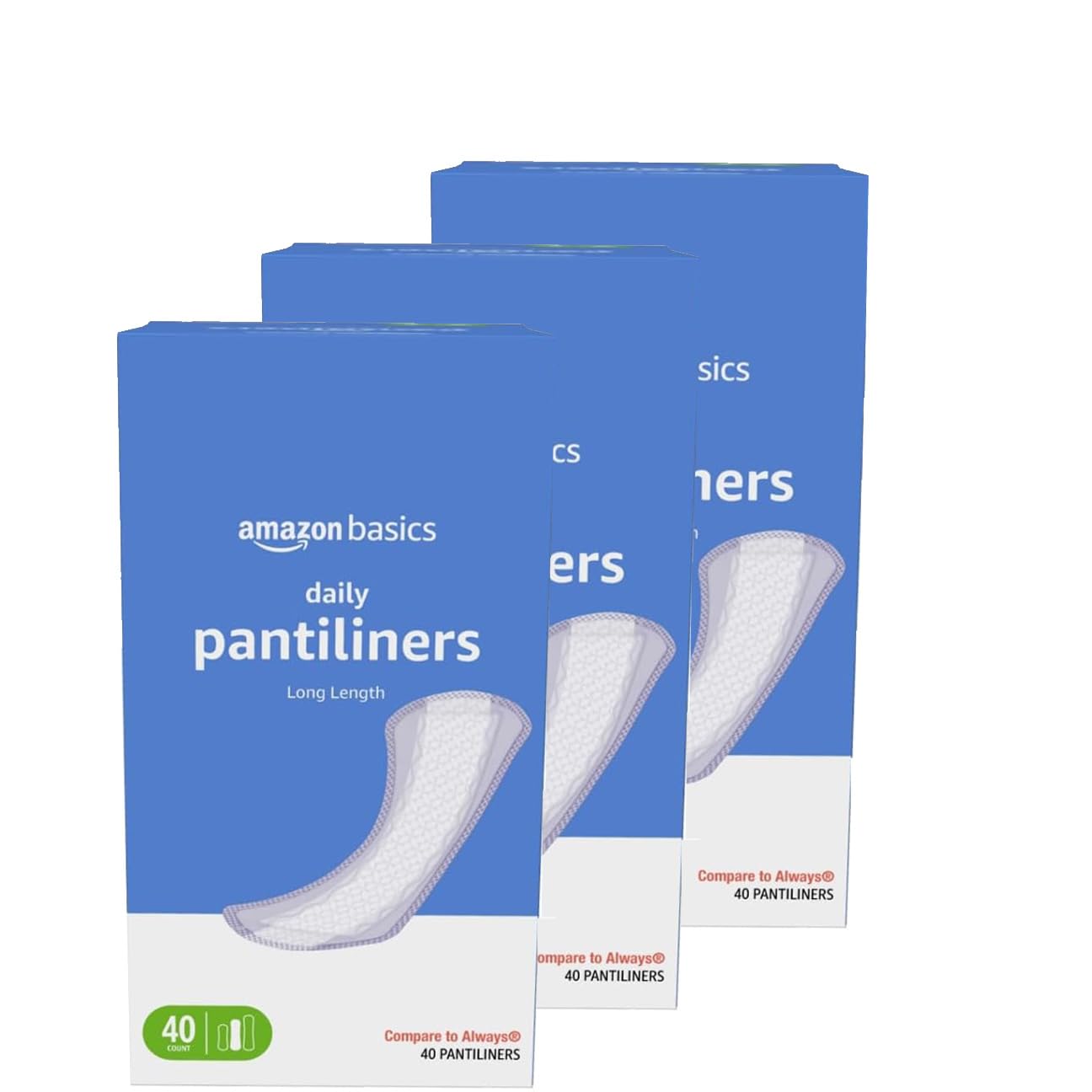 Amazon Basics Daily Pantiliner, Long Length, Pads for Women, Unscented, 120 Count (3 Packs of 40) (Previously Solimo)