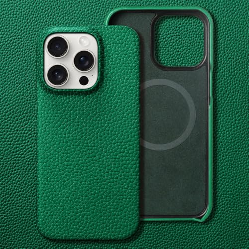 Coque iPhone 15 Pro Max cuir véritable vert pour éviter les rayures et chutes - 4