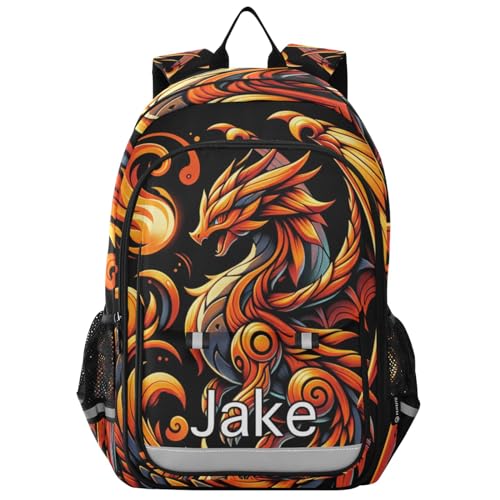 CHIFIGNO Mochila personalizada infantil robô dinossauro cinza, bolsa personalizada para escola, acabamento refletivo com vários bolsos, Dragão de fogo legal preto, One Size