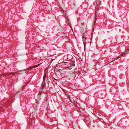 Image of RajasthaniKart 144 TC Pure 100% Cotton Double Bed Sheet with 2 Pillow Covers (Bedsheet for Double Bed Cotton, Pink Star Jaipuri, King Size,5297)