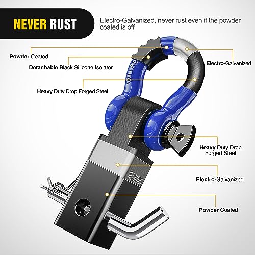 Image of Nilight Shackle Hitch Receiver 2Inch 45000 LBs Breaking Strength 3 /4 inch D Ring Trailer Pin Heavy Duty Solid Recovery Towing Kit for Trucks Jeeps Off-Road