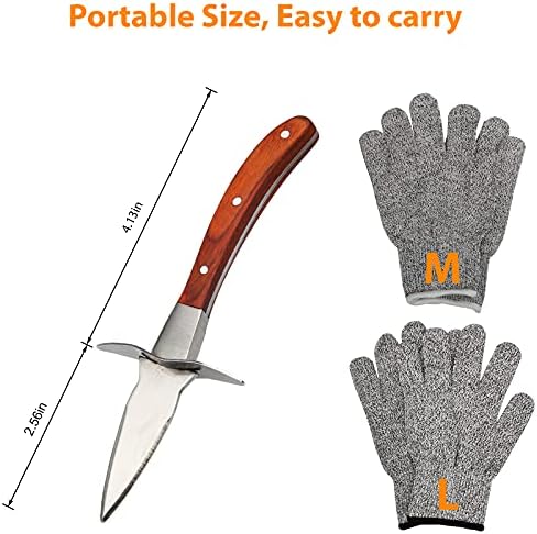 Oyster Shucking Knife with 4 Gloves, Stainless Steel Shucker Oyster Knife Set for Ark Shell, Clams
