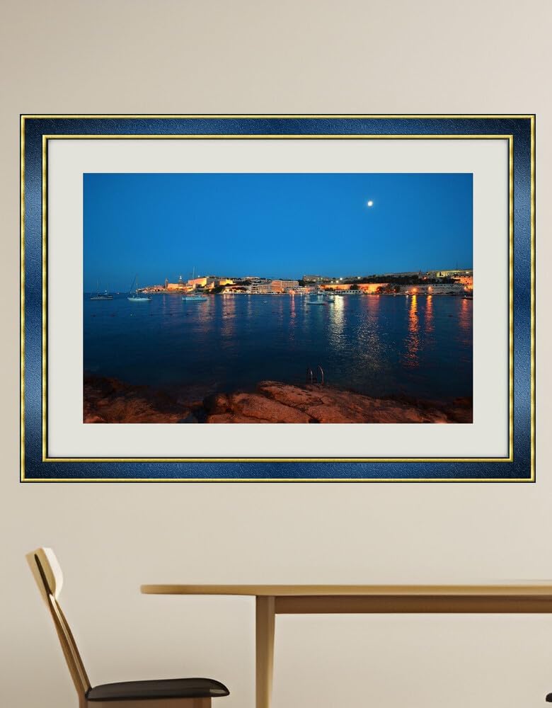 JVERF - JZZH07593 Malta Houses Marinas Valletta Bay Night Moon| Self-Adhesive Painting | Frameless