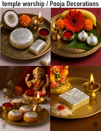 Image of UGLS Edible Silver Leaves 99.9% Pure (Chandi Ka Vark) Silver Leaf ( 50 Pcs ) for Edible Cake Toppers, Sweets Decoration (Mithai), Cake Decoration, Pooja & Jain Temple Use & Many More Uses | (3x5.in /80x130.mm)